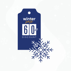 winter 60% discount. winter sale vector. winter sale discount with tag. 60% winter discount