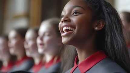 Fototapeta premium Close up shot of choir members singing to the music with joy and excitement, religion and belief, professional photography