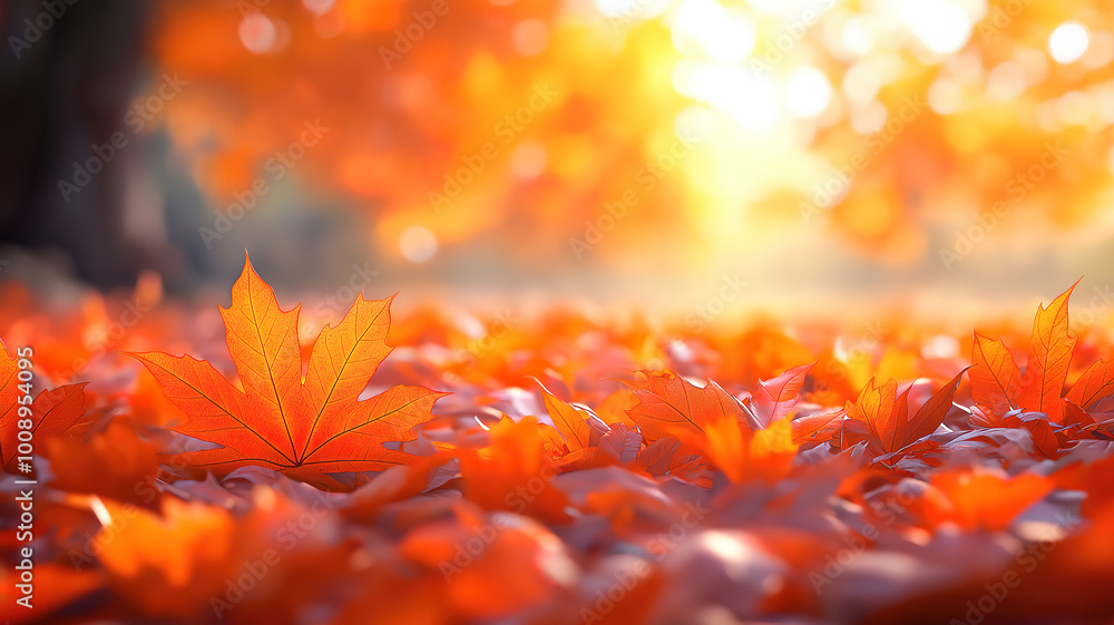 Poster elegant fall background highlighting the rich colors of maple leaves against a bokeh backdrop