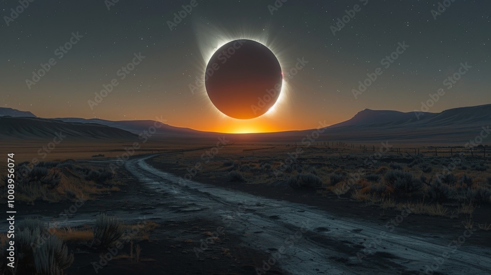 Poster an awe-inspiring view as the shadow cone of the solar eclipse passes over the earth, enveloping ever