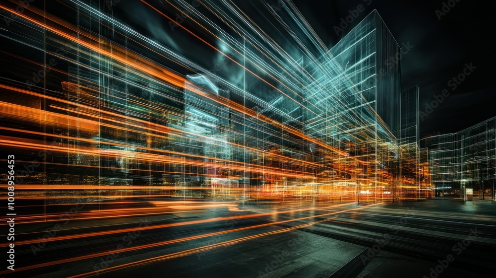 Poster abstract cityscape with motion blur and light trails