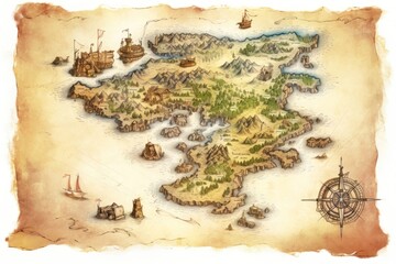 A vintage pirate treasure map backgrounds old transportation.