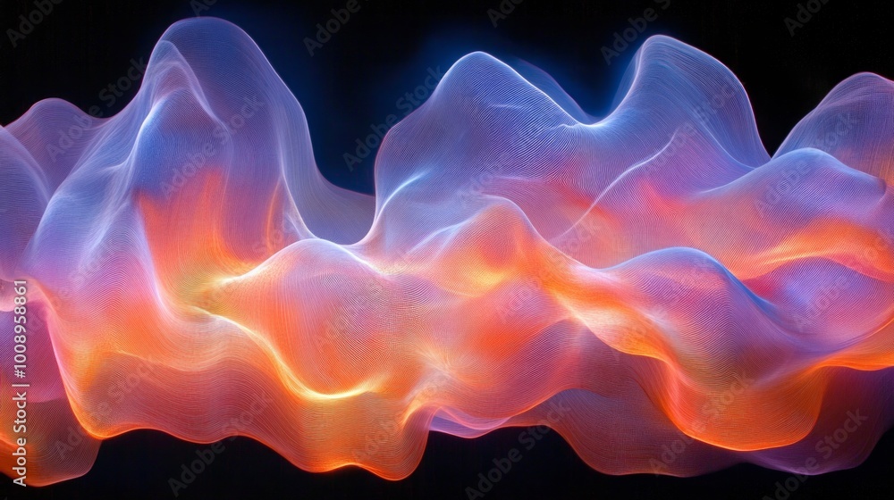 Poster vibrant neon representation of multidimensional strings illustrating concepts of theoretical physics