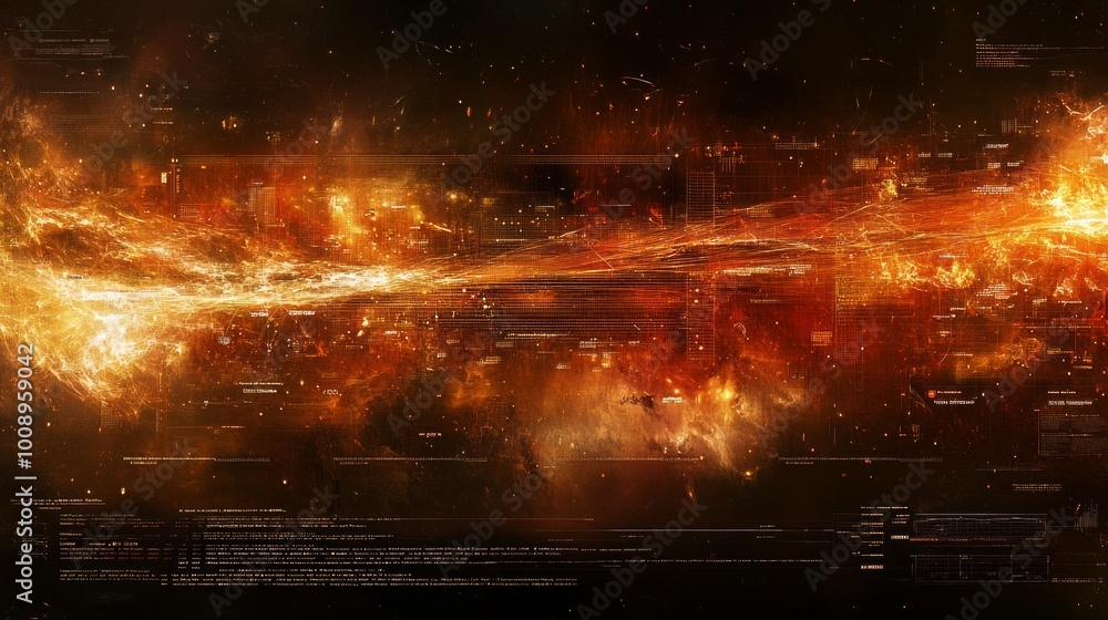 Poster visualizing dark matter detection with data overlays over a celestial background filled with stars a