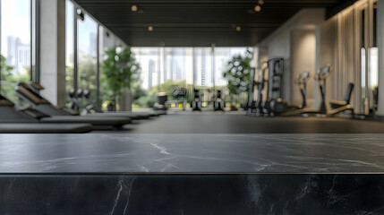 Elegant Black Stone Tabletop in Modern Fitness Space