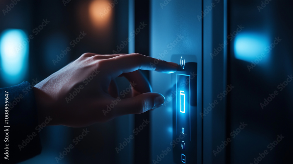 Aufkleber a polished finger gently taps a smart device, entering a password while the digital keypad lock on a