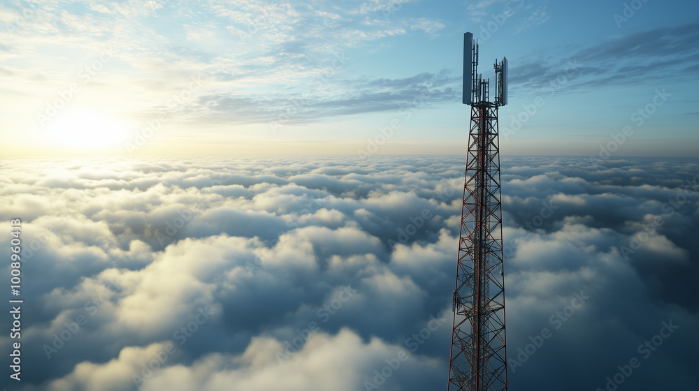 Aufkleber a towering telecommunication tower equipped with 5g radio modules and smart antennas stands against 