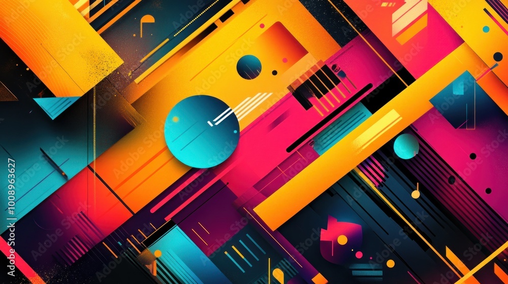 Poster Abstract Geometric Pattern with Vibrant Colors and Overlapping Shapes