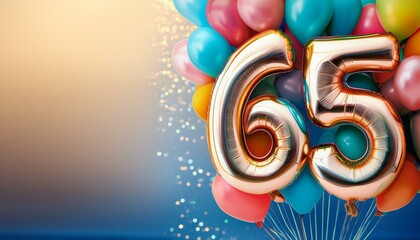 Obraz premium Banner with number 65 colorful balloons with copy space