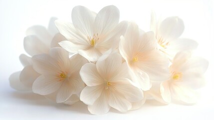   A cluster of white blooms atop a white countertop against a white light backdrop