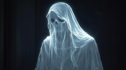 Illustration of a haunting figure with ghostly, clear visuals, [illustration , haunt , ghostly], [artistic horror], ,