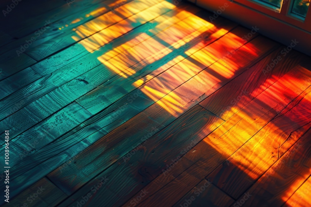Poster Close-up view of a wooden floor with a window visible in the background