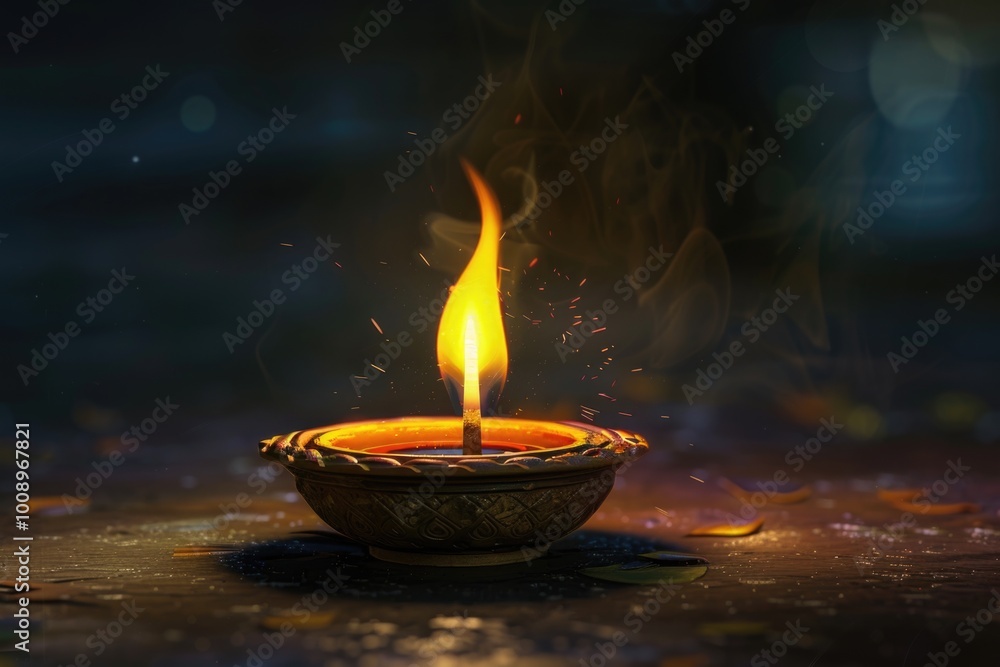 Poster A lit candle sits on top of a table with a simple and warm glow