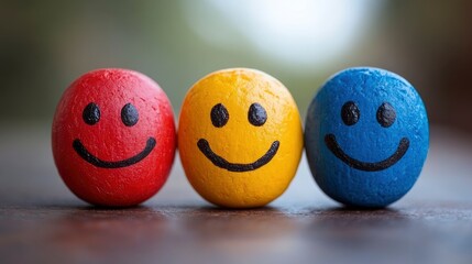 Three Smiley Faces - Red, Yellow, and Blue