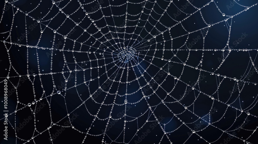 Poster a close-up of a spider web with water droplets glistening on its surface