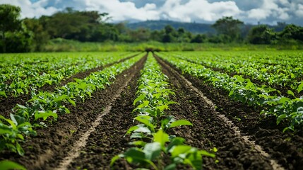 Sustainable Farming Practices in Organic Field with Lush Vegetation
