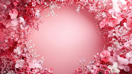 Fototapeta premium A pink background with pink flowers at the base of the image and a pink background with pink flowers at the top of the base