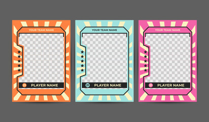 Set of trading frames for game sports card template. Frames for team and player names with transparent space for a photo