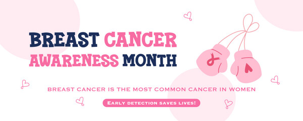 Breast Cancer awareness template illustration. Pink Ribbon with heart shape. Pink october month female healthcare campaign solidarity web template design. Pinktober flat vector cartoon illustration