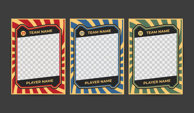 Set of trading frames for game sports card template. Three blank templates for team name and player name for sports posters