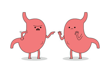 Cute organ stomach cartoon character arguing with one another doodle