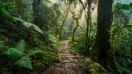 Fototapeta premium Landscape of stone path in tropical rainforest