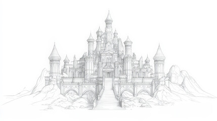 Obraz premium Majestic Elven Palace Illustration in Line Art Style