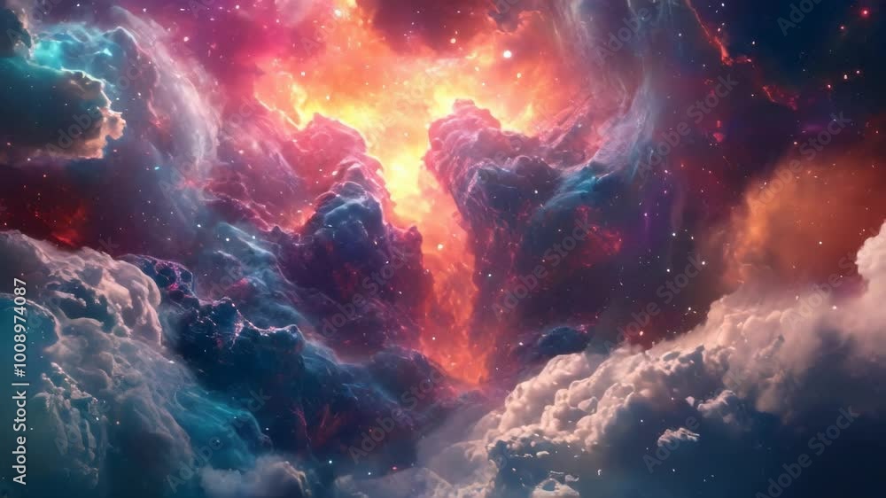 Poster a beautiful abstract image of cosmic clouds with stars and galaxies in the background.. ai generatio