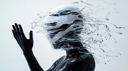  B&W photo of a woman's face & hands with water splashing