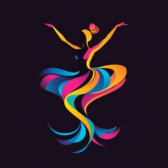Fototapeta premium Colorful Dancer Silhouette with Flowing Dress Abstract Art Graphic Design