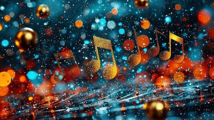   A cluster of melodious pitches hovering against a gradient backdrop of azure and amber, featuring hazy reflections and glistening air pockets