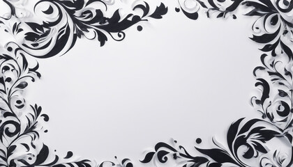 White paper background with black flourishes and copy space
