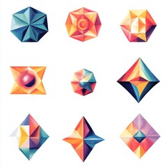 Abstract Geometric Shapes Set   Colorful Low Poly Design Elements