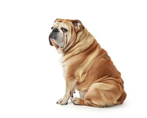 Obraz premium Chunky Bulldog Sitting with Grumpy Expression on White Background