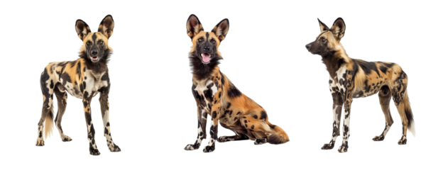 Set of African wild dog Collection isolated on white or transparent background
