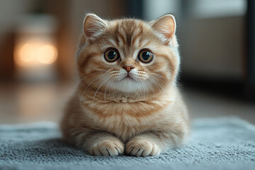 The red cat is in the house.