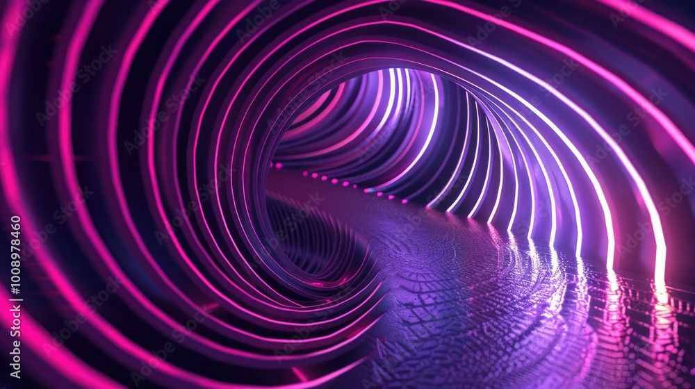 Poster a tunnel of neon lights illuminates a dark room, perfect for use as a background or to represent a f