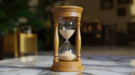 Wooden Hourglass on Marble Table