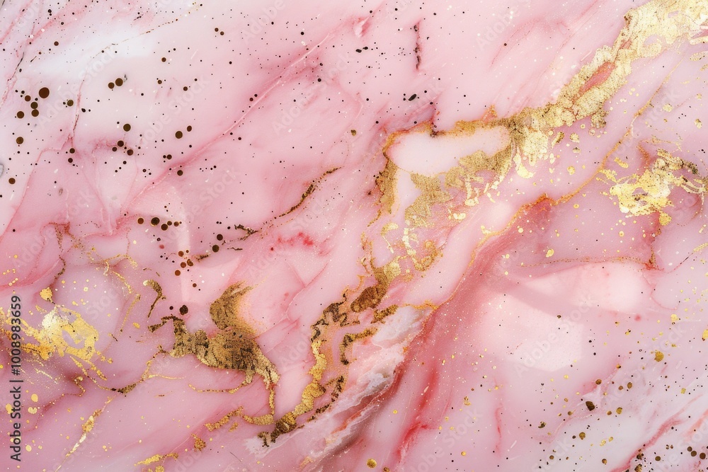 Poster a detailed view of a beautiful pink and gold marble with swirling patterns