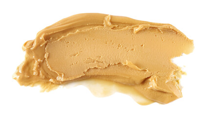 Peanut butter spread isolated on white, top view