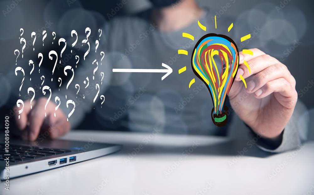 Poster idea creative solving question icons