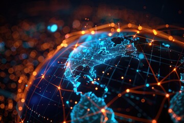 Obraz premium A detailed view of a globe surrounded by numerous lights, great for representing global connections or technological advancements