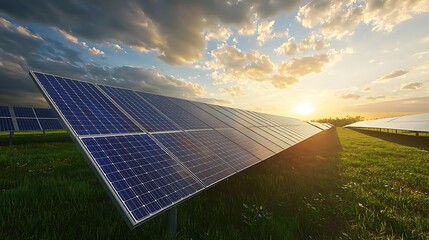 Modern Solar Farm Generating Renewable Energy with Solar Panels