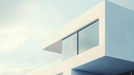 Fototapeta premium Minimalist white concrete house with large windows and a clean design