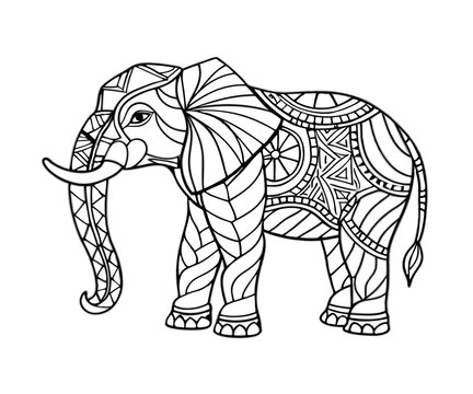 decorated elephant zentangle coloring page