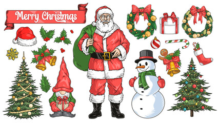 Merry Christmas colorful set logotypes