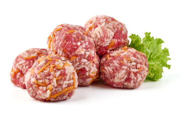 Raw pork meatballs, isolated on white background