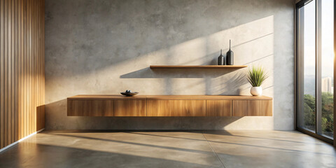 Modern Console with Empty Wall and Accessories Living room shelves