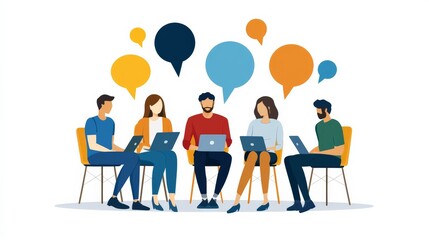 An online community manager engaging with group members on a laptop, moderating discussions and managing posts