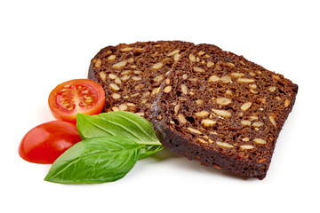Rye bread with seeds, isolated on white background